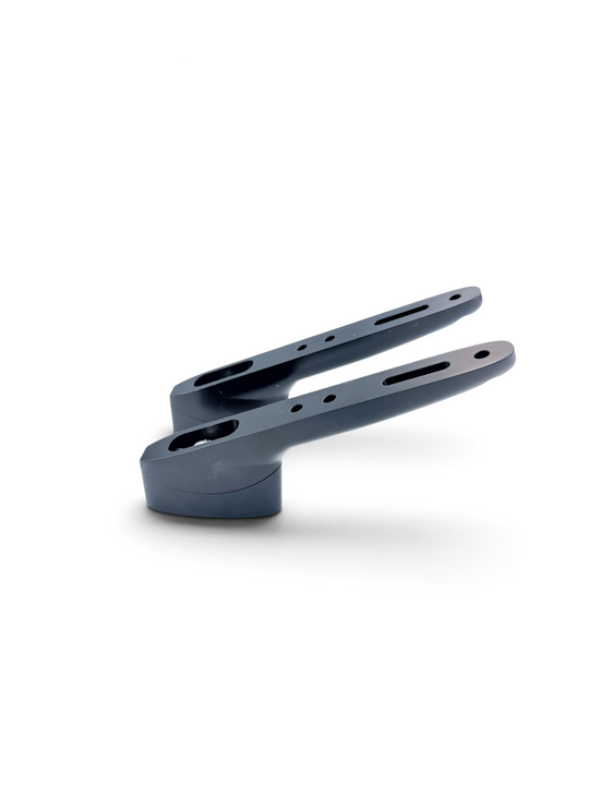 AeroGain Angled Riser pair viewed from the side, showing the raked arm profile that sets the 15 to 30 degree extension angle