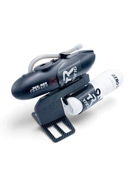 AeroGain Double Bottle BTA system with XLAB Torpedo and bottle, angled view